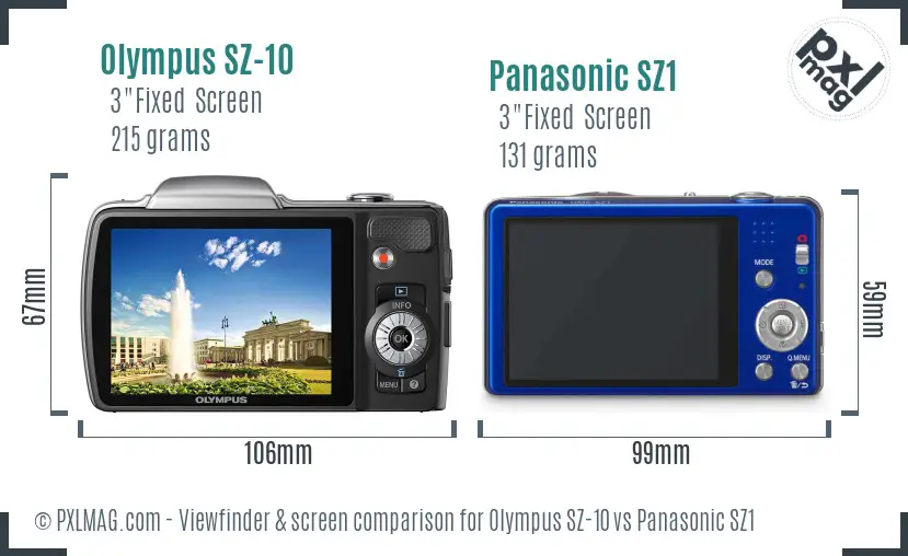 Olympus SZ-10 vs Panasonic SZ1 Screen and Viewfinder comparison