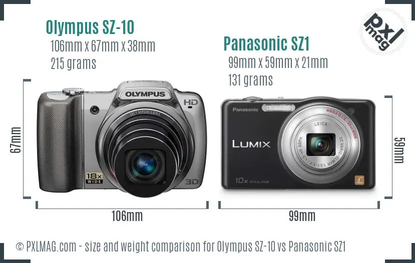 Olympus SZ-10 vs Panasonic SZ1 size comparison