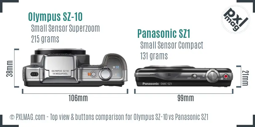 Olympus SZ-10 vs Panasonic SZ1 top view buttons comparison