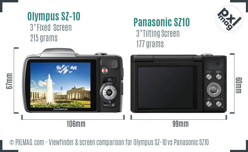 Olympus SZ-10 vs Panasonic SZ10 Screen and Viewfinder comparison