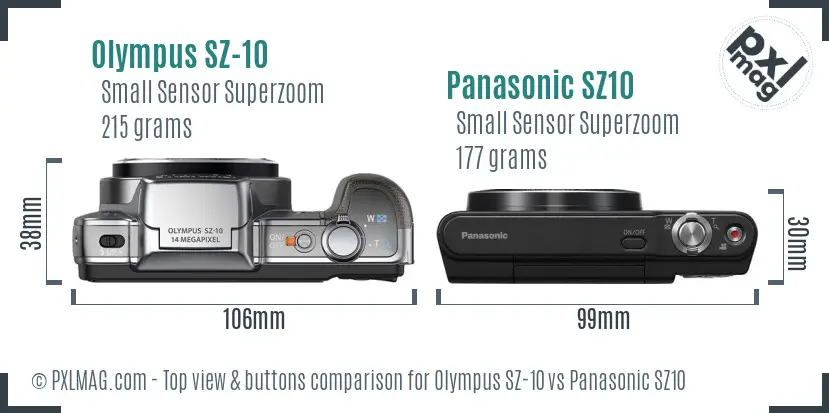 Olympus SZ-10 vs Panasonic SZ10 top view buttons comparison