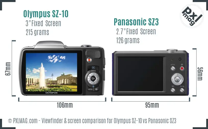 Olympus SZ-10 vs Panasonic SZ3 Screen and Viewfinder comparison