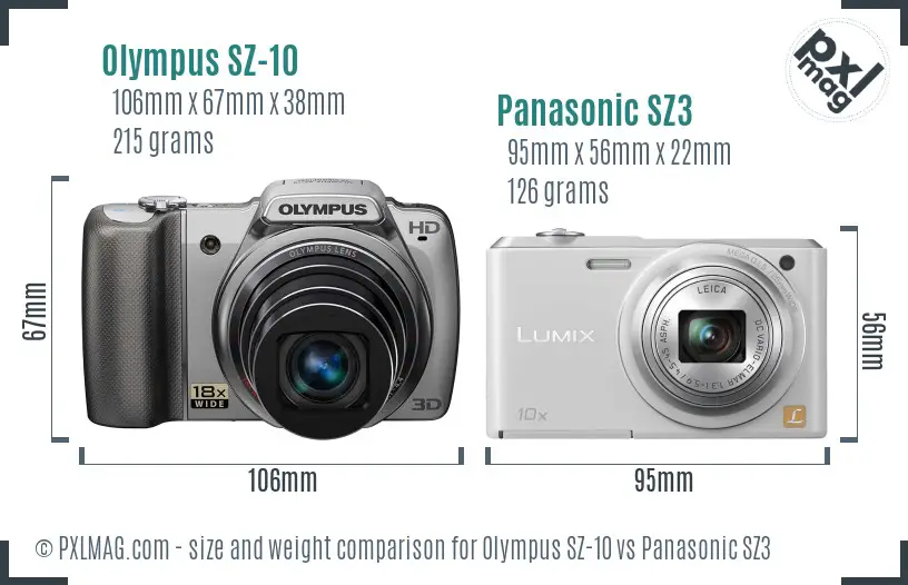 Olympus SZ-10 vs Panasonic SZ3 size comparison
