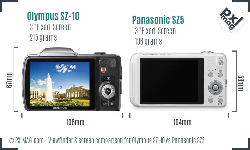 Olympus SZ-10 vs Panasonic SZ5 Screen and Viewfinder comparison