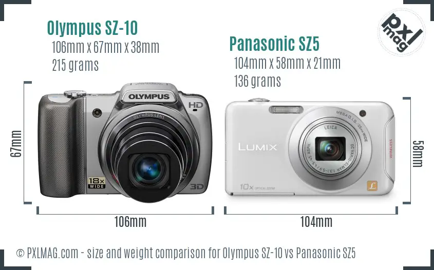 Olympus SZ-10 vs Panasonic SZ5 size comparison