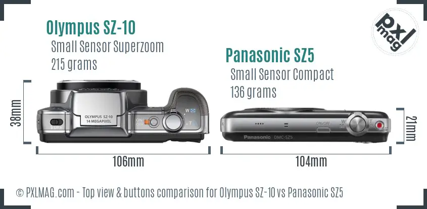 Olympus SZ-10 vs Panasonic SZ5 top view buttons comparison