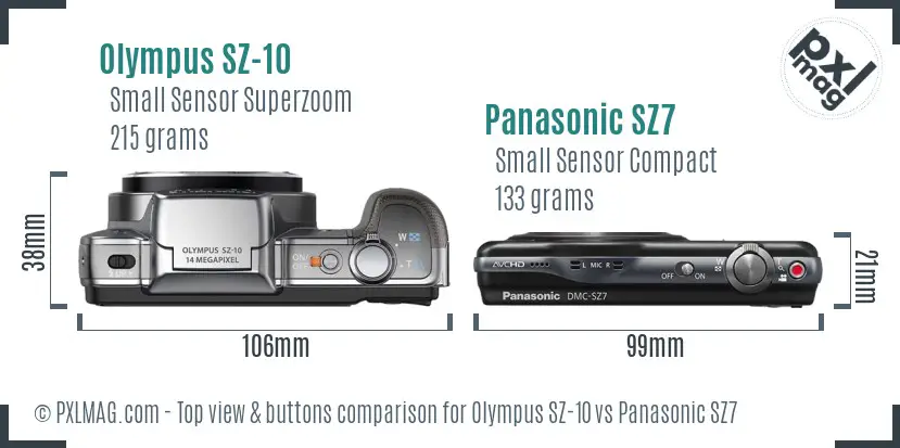 Olympus SZ-10 vs Panasonic SZ7 top view buttons comparison Olympus SZ-10 vs Panasonic SZ7 top view buttons comparison
