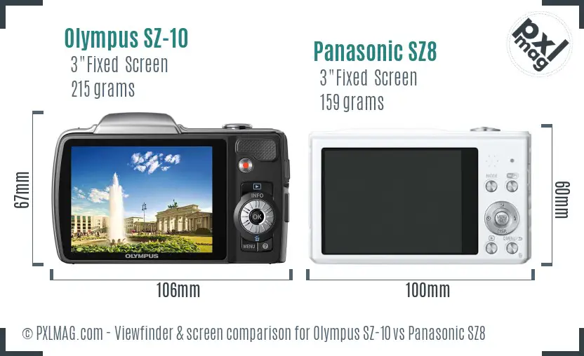 Olympus SZ-10 vs Panasonic SZ8 Screen and Viewfinder comparison