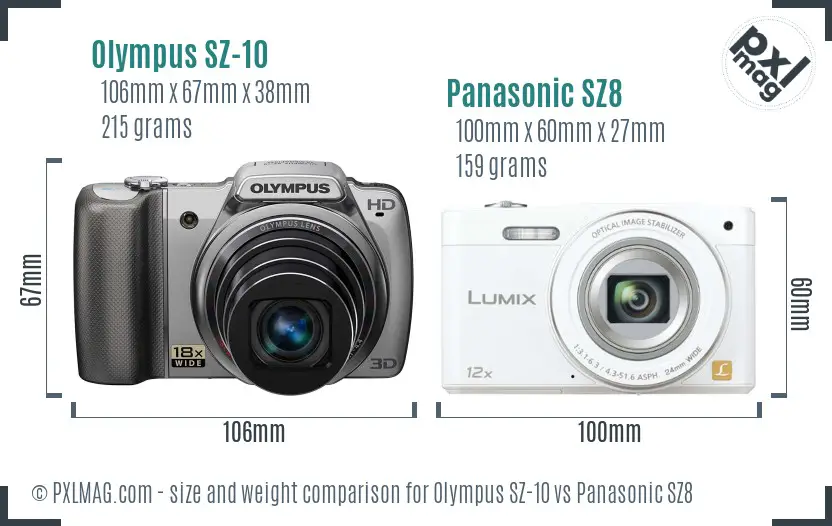 Olympus SZ-10 vs Panasonic SZ8 size comparison