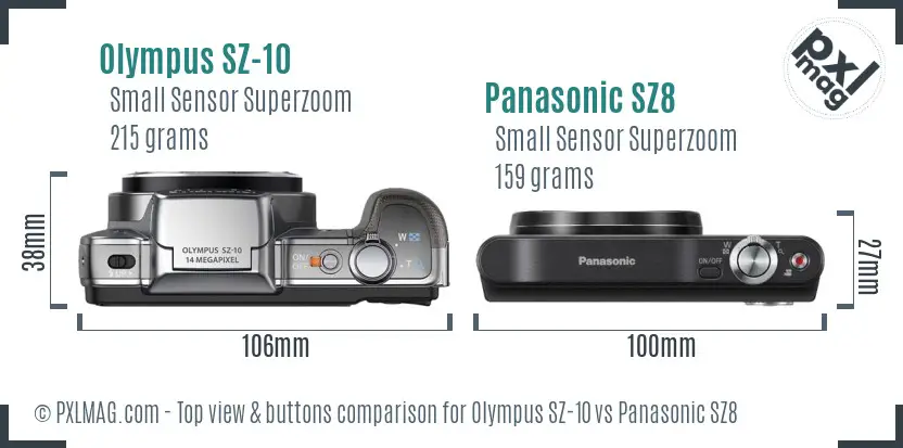 Olympus SZ-10 vs Panasonic SZ8 top view buttons comparison