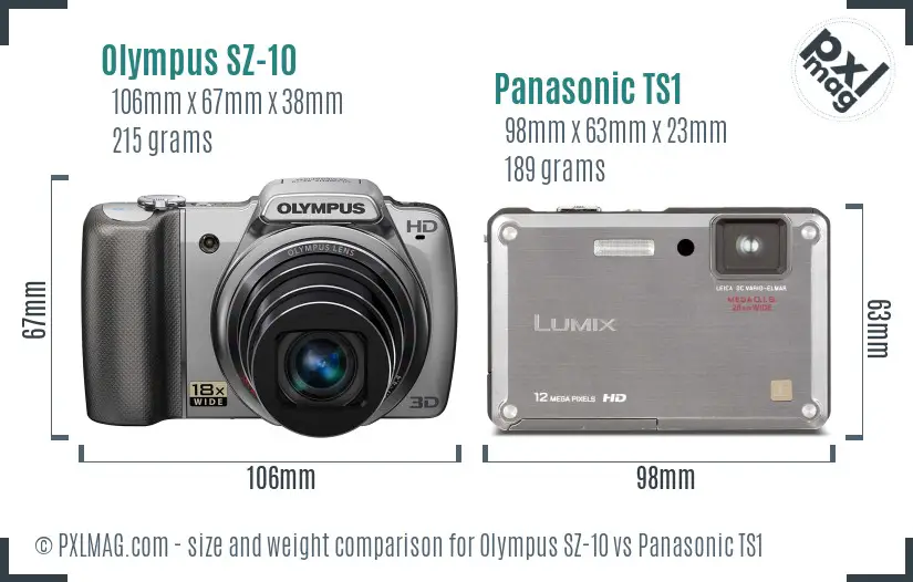Olympus SZ-10 vs Panasonic TS1 size comparison