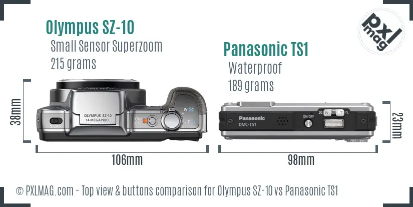 Olympus SZ-10 vs Panasonic TS1 top view buttons comparison