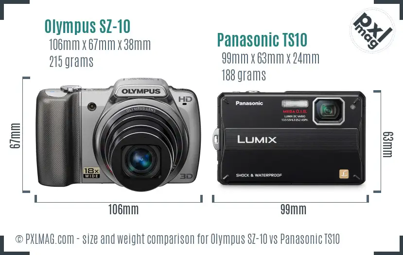 Olympus SZ-10 vs Panasonic TS10 size comparison
