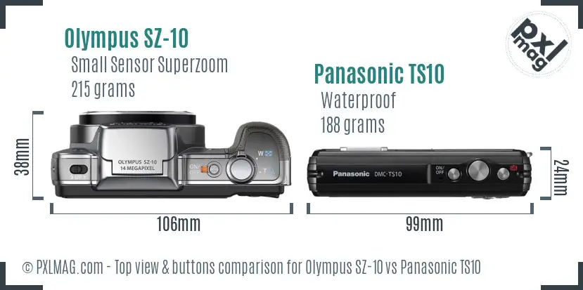 Olympus SZ-10 vs Panasonic TS10 top view buttons comparison