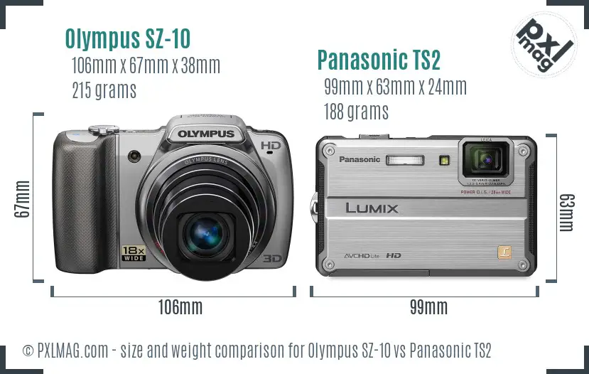 Olympus SZ-10 vs Panasonic TS2 size comparison