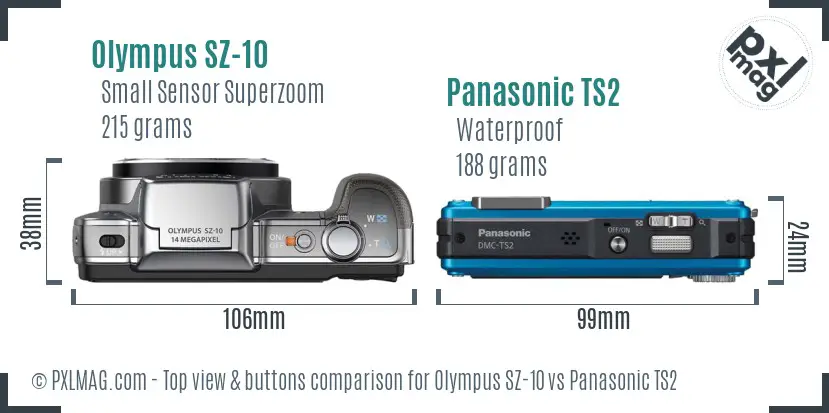 Olympus SZ-10 vs Panasonic TS2 top view buttons comparison