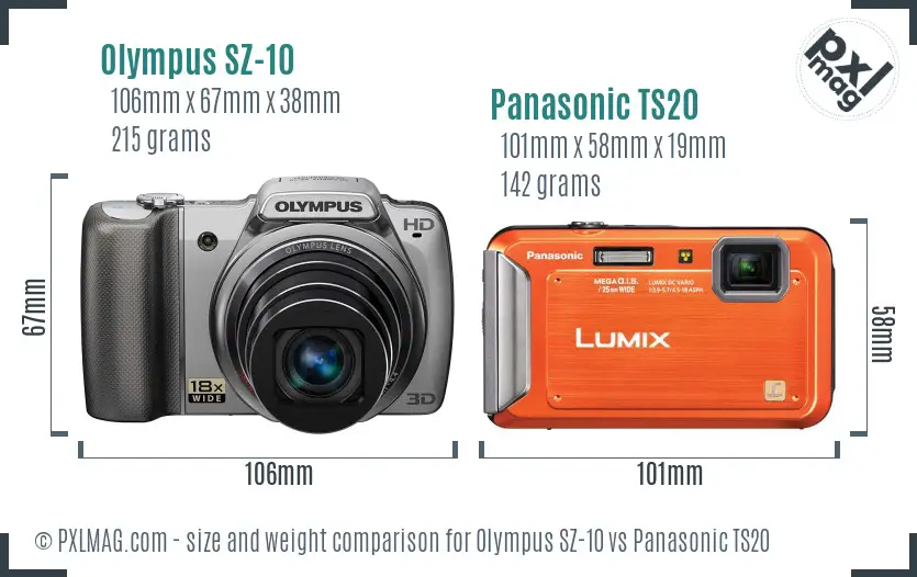 Olympus SZ-10 vs Panasonic TS20 size comparison