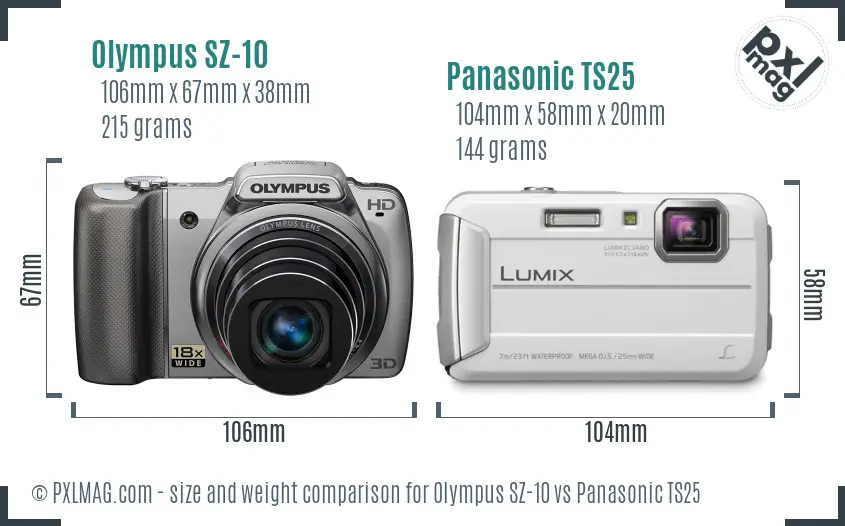 Olympus SZ-10 vs Panasonic TS25 size comparison