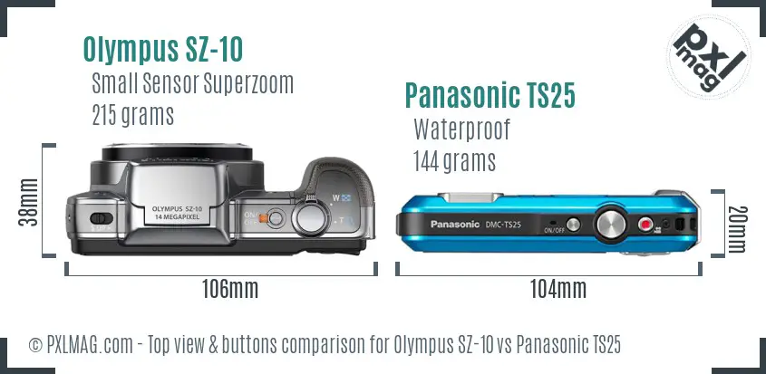 Olympus SZ-10 vs Panasonic TS25 top view buttons comparison