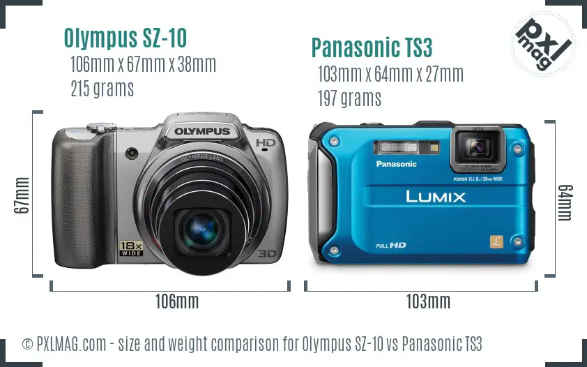 Olympus SZ-10 vs Panasonic TS3 size comparison