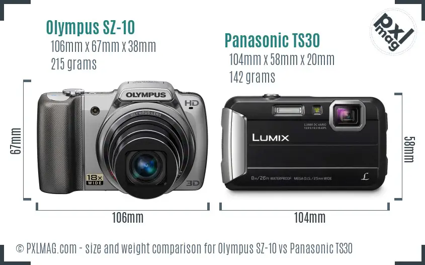 Olympus SZ-10 vs Panasonic TS30 size comparison