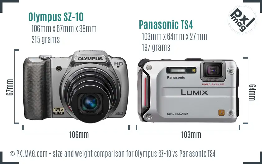 Olympus SZ-10 vs Panasonic TS4 size comparison