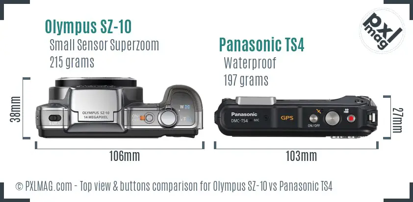 Olympus SZ-10 vs Panasonic TS4 top view buttons comparison