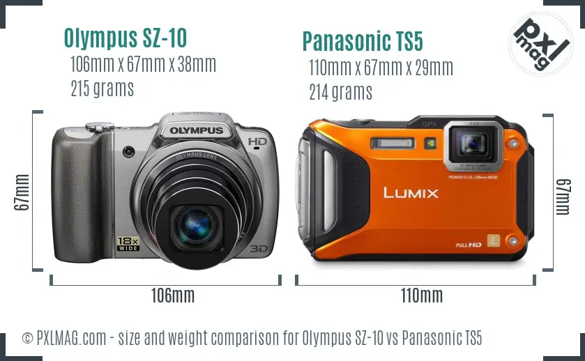 Olympus SZ-10 vs Panasonic TS5 size comparison
