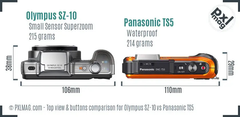 Olympus SZ-10 vs Panasonic TS5 top view buttons comparison
