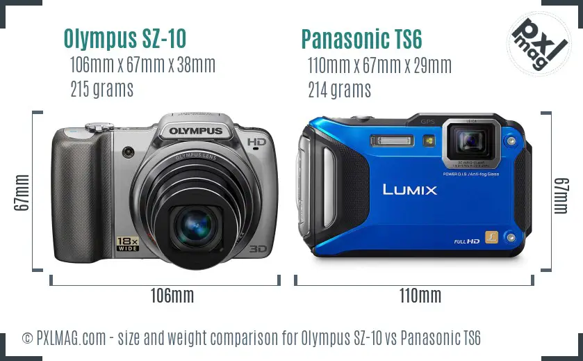 Olympus SZ-10 vs Panasonic TS6 size comparison