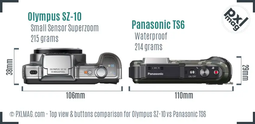 Olympus SZ-10 vs Panasonic TS6 top view buttons comparison