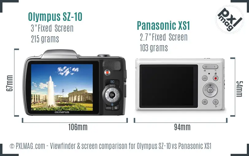 Olympus SZ-10 vs Panasonic XS1 Screen and Viewfinder comparison