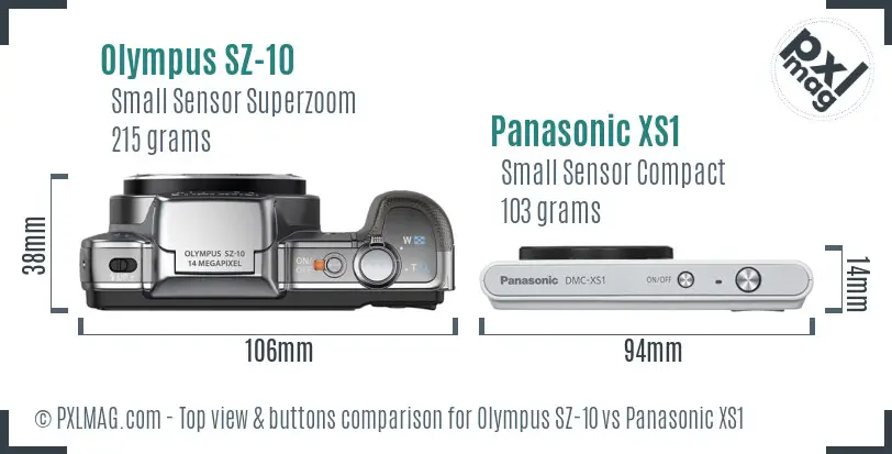 Olympus SZ-10 vs Panasonic XS1 top view buttons comparison