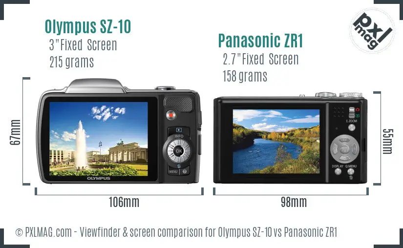 Olympus SZ-10 vs Panasonic ZR1 Screen and Viewfinder comparison