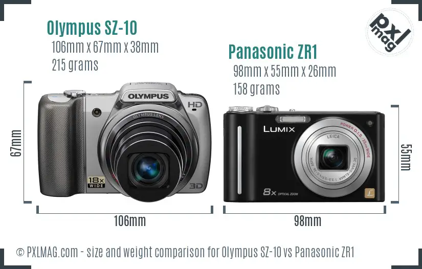 Olympus SZ-10 vs Panasonic ZR1 size comparison