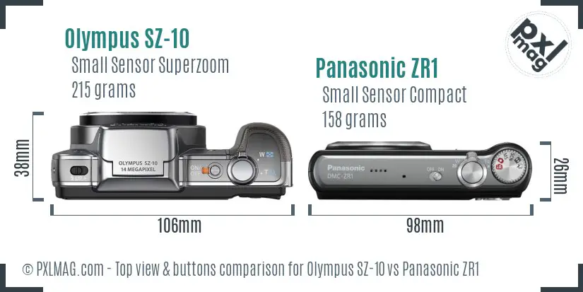 Olympus SZ-10 vs Panasonic ZR1 top view buttons comparison