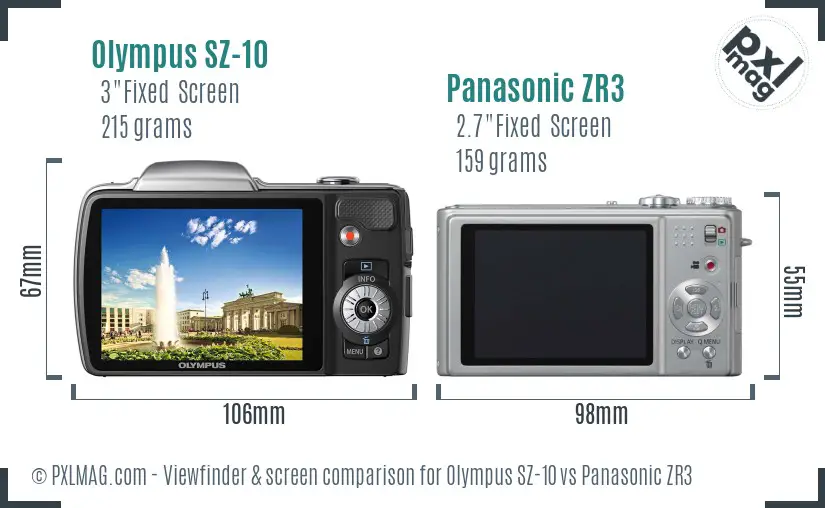 Olympus SZ-10 vs Panasonic ZR3 Screen and Viewfinder comparison