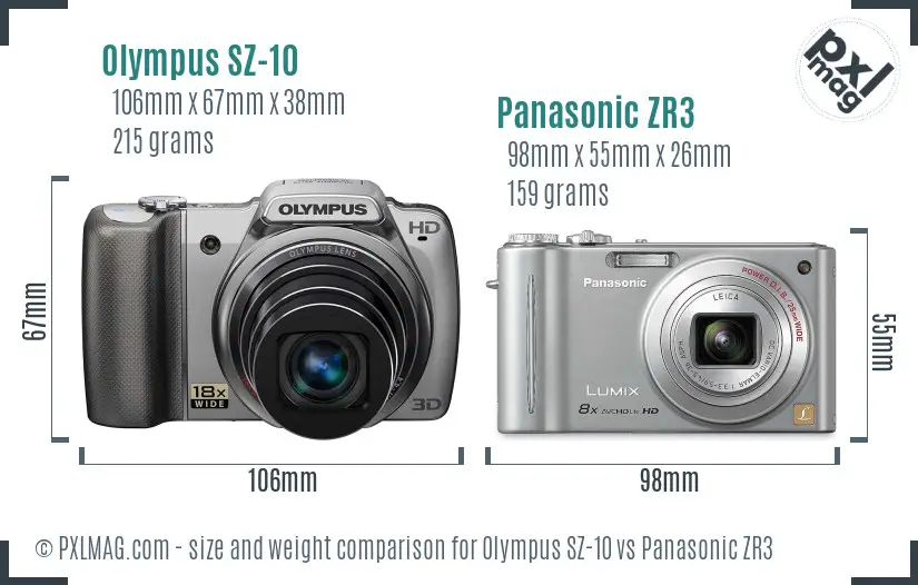 Olympus SZ-10 vs Panasonic ZR3 size comparison