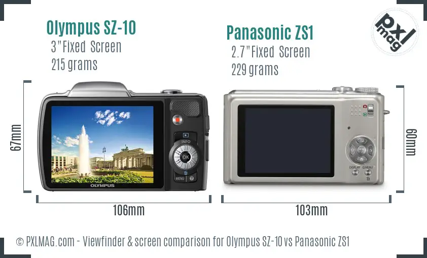 Olympus SZ-10 vs Panasonic ZS1 Screen and Viewfinder comparison