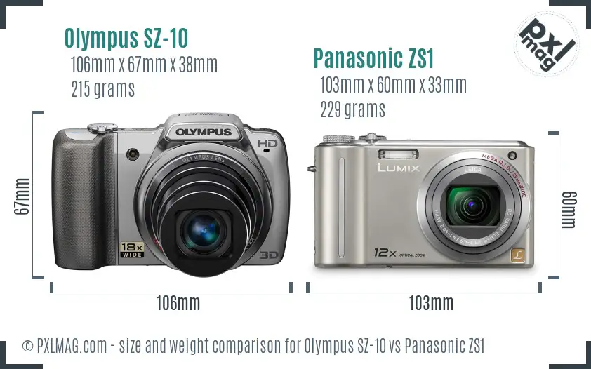 Olympus SZ-10 vs Panasonic ZS1 size comparison