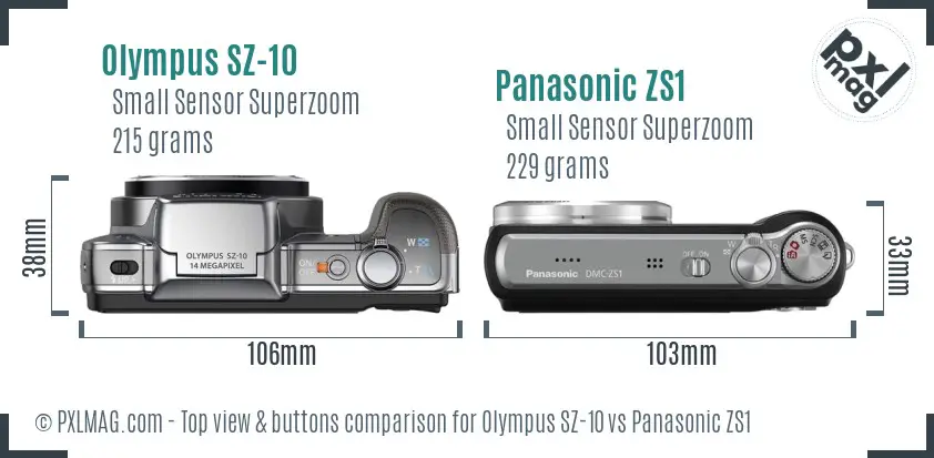 Olympus SZ-10 vs Panasonic ZS1 top view buttons comparison