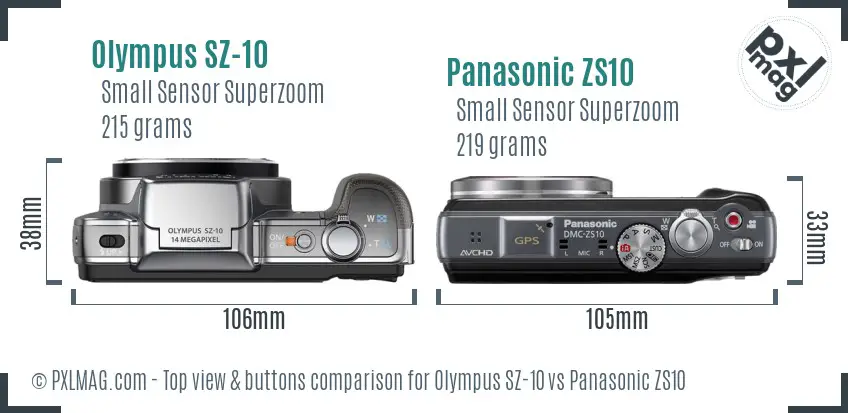 Olympus SZ-10 vs Panasonic ZS10 top view buttons comparison