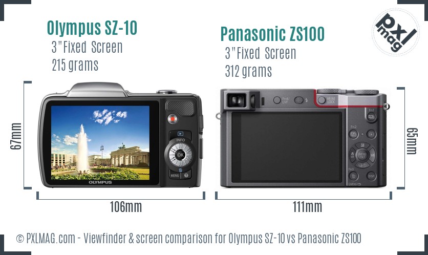 Olympus SZ-10 vs Panasonic ZS100 Screen and Viewfinder comparison