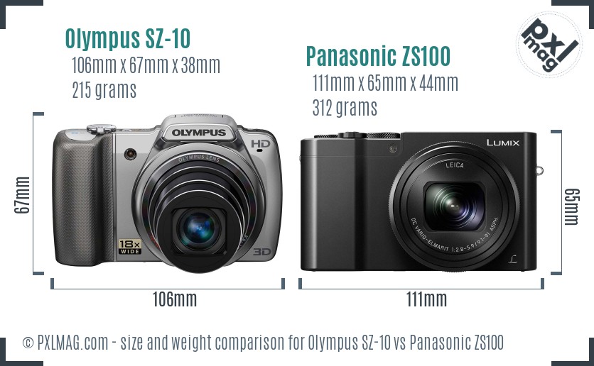 Olympus SZ-10 vs Panasonic ZS100 size comparison