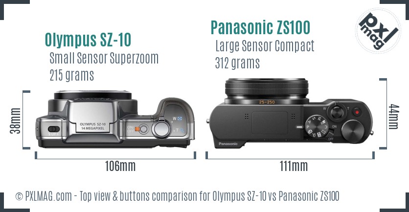 Olympus SZ-10 vs Panasonic ZS100 top view buttons comparison