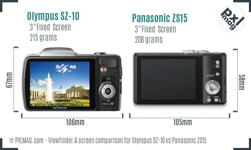 Olympus SZ-10 vs Panasonic ZS15 Screen and Viewfinder comparison