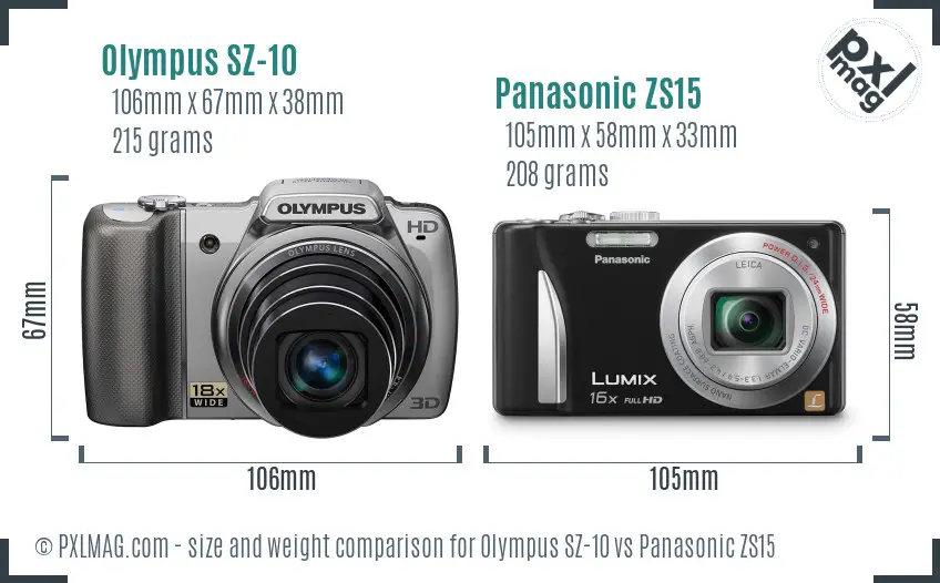 Olympus SZ-10 vs Panasonic ZS15 size comparison