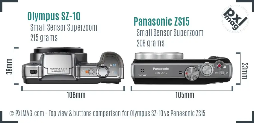 Olympus SZ-10 vs Panasonic ZS15 top view buttons comparison