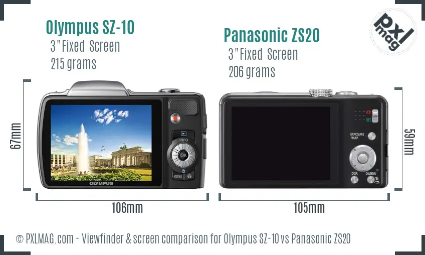 Olympus SZ-10 vs Panasonic ZS20 Screen and Viewfinder comparison