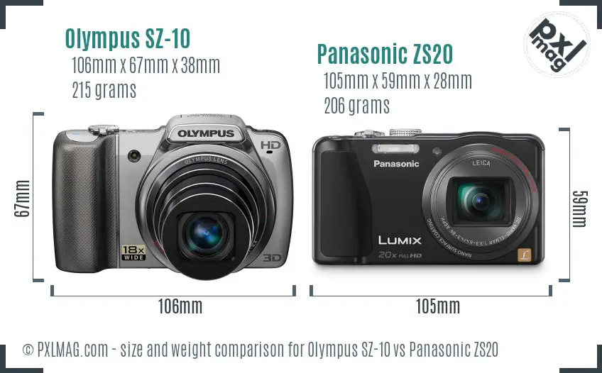Olympus SZ-10 vs Panasonic ZS20 size comparison